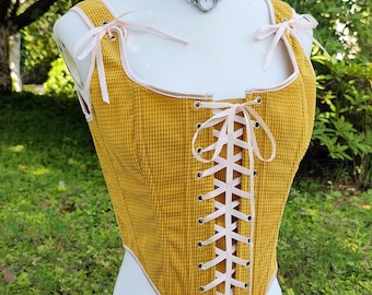 Yellow Corn Grain Corduroy Corset, Custom Corduroy Corset Top, Milkmaid Overbust Renaissance Corset Top, Ren Faire Cosplay Stays