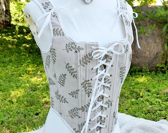 Green Leaf Corset, Custom Linen Corset Top, Light Breathable Corset Bodice, Forest Renaissance Corset Top, Cottagecore Overbust Corset