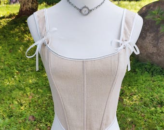 Beige Linen Corset Top, Rustic Lightweigh Corset, CottageCore Back Lacing Corset, Renaissance Bodice Stays, Corset over Renaissance Dress