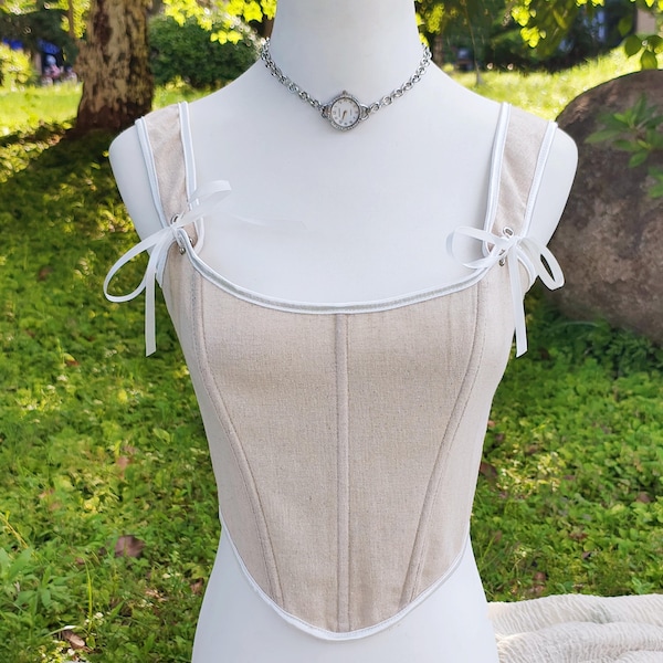 Beige Linen Corset Top, Rustic Lightweigh Corset, CottageCore Back Lacing Corset, Renaissance Bodice Stays, Corset over Renaissance Dress
