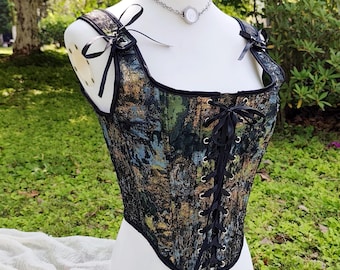 Green Moss Renaissance Corset, Oil Painting Gilt Corset Top, Vintage Medieval Custome, Custom Size Corset Top, Renaissance Rally Dress Up