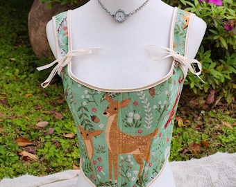 Jungle Deer Corset, Animal Theme Renaissance Corset Top, Back Lacing Overbust Corset, Women Plus Size Corset Bodice, Ren Faire Corset Top