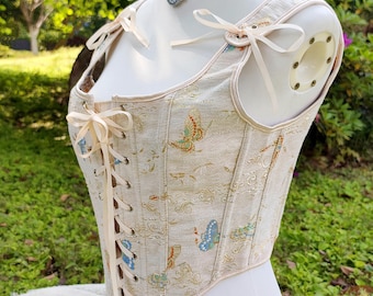 Soft Chenille Corset, Gold Wire Butterfly Corset Top, Renaissance Bustier Corset, Custom Large Overbust Corset Bodice, Cottagecore Corset