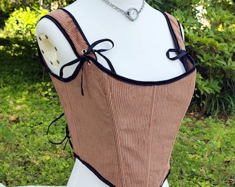 Vintage Khaki Corduroy Corset Top, Renaissance Corset Top, Back Lacing Overbust Corset, Ren Faire Cosplay Stays Tops, Custom Large Size Top