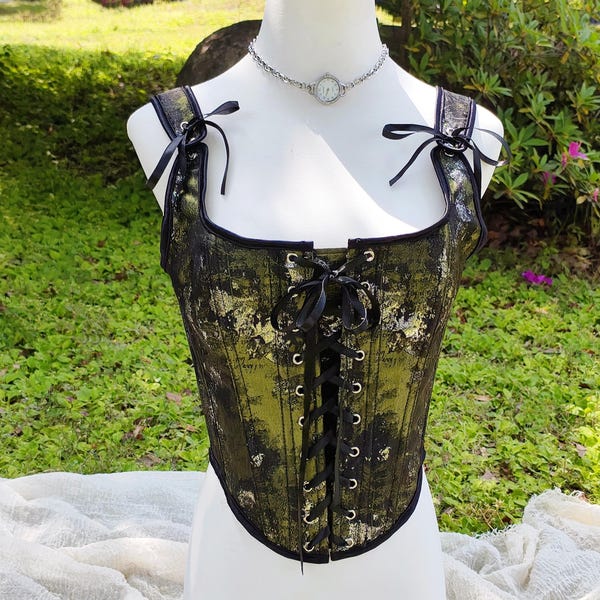 Ink Green Corset Top, Forest Fairy Renaissance Corset, Overbust Lacing Corset Bodice, Medieval Vintage Corset, Custom Plus Size Corset Top