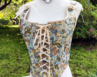 Tiny Floral Renaissance Corset, Colorful Daisy Print Corset Top, Custom Women Plus Size Corset, Overbust Lacing Crop Top, Milkmaid Corset