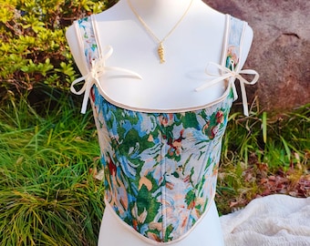 Impressionist Pastoral Flowers Corset, Jacquard Renaissance Bustier, Fairycore Floral Corset Top, Renaissance Festival Outfit, Artistic Top