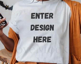 White Bella Canvas 3001 Mockup & T-Shirt Vorlage, weibliches Modell, digitale Datei für individuelles Bekleidungs-Design