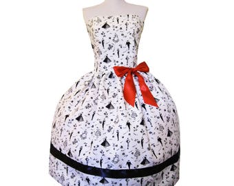 Sample sale size small large Vintage Lady Name Dress black and white Retro Frock French Chic Doll inspired Womens