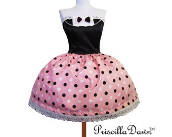 Custom to your size Tuxido Polkadot Dress Sweet Eyelet Trimmed Cake Party Tea Dress