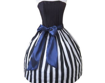 Sample Sale Size Small Tim Burton Inspired Dress Striped Black and White