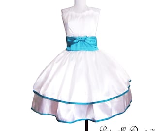 Summer sale Sweet double layered Tiffany Blue Bow dress with ruffle----Custom made to your size