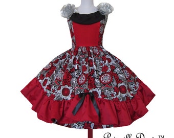 Painting the Roses Red Princess Layered Dress Silver flowers---------Custom in your size