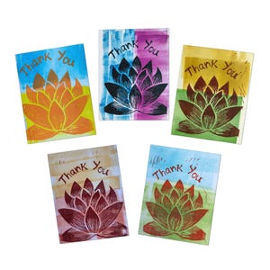 5 cartes de remerciement Lotus de couleur différente