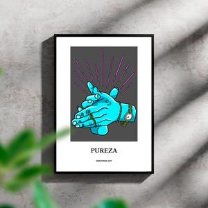 Pureza Wall Art Print – Tribute to Camarón, Turquoise Hands with Roma Symbols, Glossy A3 Poster