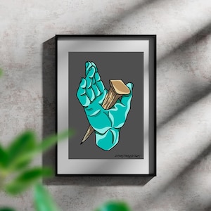 Stampa a mano inchiodata in edizione limitata - "Testimonianza silenziosa", Giclée su carta di cotone, arte simbolica A3 firmata