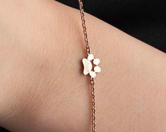 Gold Paw Print Bracelet Personalized Dog Paw Bracelet Tiny Paw Bracelet Paw Name Bracelet Custom Pet Bracelet Dog Lover Gift