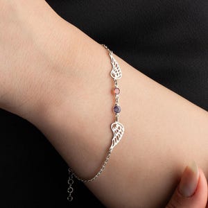 Angel Wings Bracelet Gold with Birthstone Dainty Angel Wing Birthstone Bracelet Guardian Angel Bracelet for Mom Gift for Her Bild 1