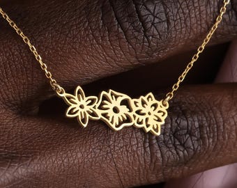 Family Birth Flower Necklace, Personalized Multiple Birthflower Necklace, Combined Birth Flower Necklace, Custom Mother's Day Necklace