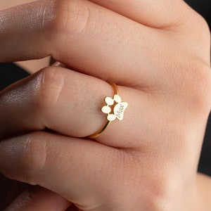 Custom Paw Print Ring Sterling Silver Dog Paw Ring Personalized Dog Memorial Ring Dainty Pet Memorial Ring Dog Remembrance Gift for Women