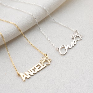 Personalized Dog Name Necklace Custom Paw Necklace with Name Sterling Silver Paw Print Name Necklace with Paw Personalized Pet Necklace
