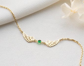 Dainty Angel Wing Birthstone Bracelet Angel Wings Bracelet Gold with Birthstone Guardian Angel Bracelet for Mom Gift for Her