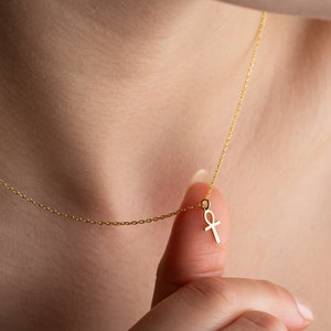 Sterling Silver Ankh Necklace Dainty Egyptian Cross Necklace Gold Ankh Pendant Ancient Egyptian Necklace Silver Ankh Cross Necklace Women