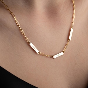 Gold Mini Bar Necklace with Name Custom Bar Necklace Paper Clip Necklace with Name Bar Necklace Personalized Multiple Name Necklace for Mom
