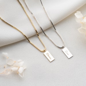 Silver Initial Tag Necklace Mini Bar Name Necklace Name Tag Necklace Custom Nameplate Necklace Personalized Gold Tag Necklace Dainty Gift