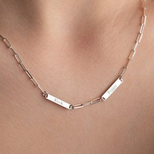 Custom Bar Necklace Paper Clip Necklace with Name Bar Necklace Gold Mini Bar Necklace with Name Personalized Multiple Name Necklace for Mom