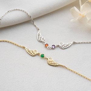 Angel Wings Bracelet Gold with Birthstone Dainty Angel Wing Birthstone Bracelet Guardian Angel Bracelet for Mom Gift for Her Bild 3