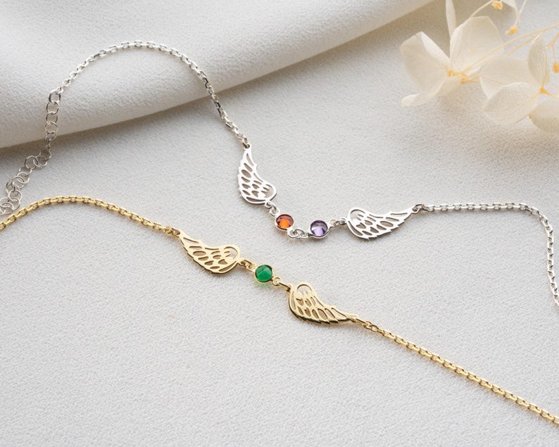 Angel Wings Bracelet Gold with Birthstone Dainty Angel Wing Birthstone Bracelet Guardian Angel Bracelet for Mom Gift for Her Bild 3