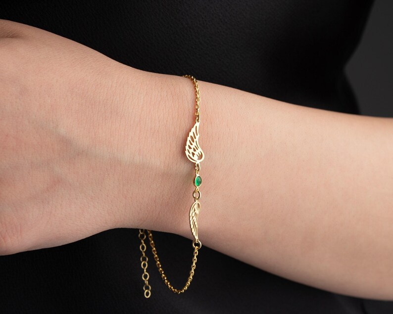 Angel Wings Bracelet Gold with Birthstone Dainty Angel Wing Birthstone Bracelet Guardian Angel Bracelet for Mom Gift for Her Bild 4