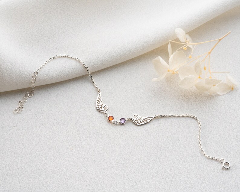 Angel Wings Bracelet Gold with Birthstone Dainty Angel Wing Birthstone Bracelet Guardian Angel Bracelet for Mom Gift for Her Bild 7
