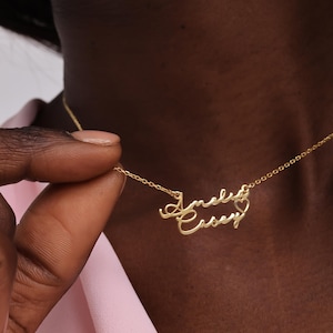 Personalized Double Name Necklace Sterling Silver Two Name Necklace with Heart Gold Name Necklace 2 Name Couple Necklace Double Name Jewelry