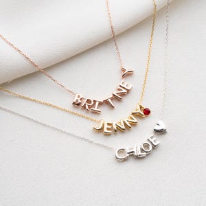 Colar delicado com nome de bolha, colar personalizado com letras de bolha 3D, colar de letras de balão de prata esterlina para mulheres, colar inicial de bolha dourada
