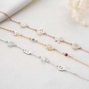 Personalisierte Geburt Blume Armband Familie Birthstone Armband für Mama Benutzerdefinierte Initial Armband für Oma Zierliches Geburtstagsgeschenk für Mädchen