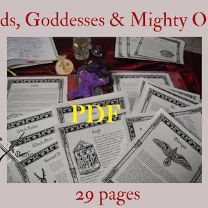 Gods Goddesses and the Mighty Ones BOS Sheets PDF specialty pack -- 29 sheets -- Book of Shadows pages