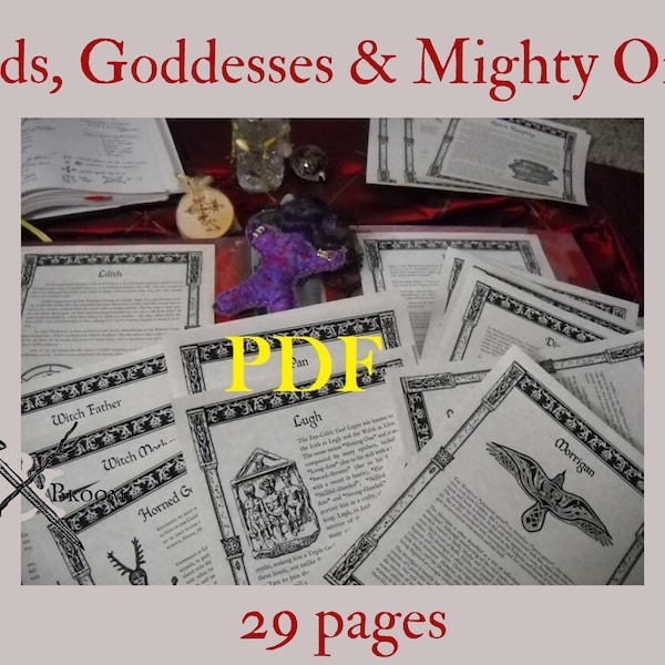 Gods Goddesses and the Mighty Ones BOS Sheets PDF specialty pack -- 29 sheets -- Book of Shadows pages