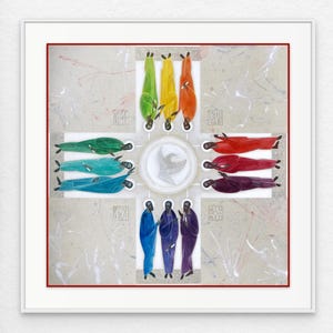 Pentecost (Descent of Holy Spirit), framed giclee art print of modern Christian art - religious icon, modern iconography, sacred art