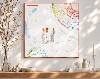 The Road to Emmaus, Giclee Cotton Canvas Print of Modern Christian Icon, Gallery-Wrapped