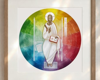 Light of the World (Jesus Christ Pantocrator), framed giclee print of modern icon painting - high-quality art reproduction, sacred art