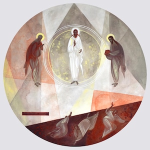 Transfiguration of Jesus Christ - modern Christian icon art, giclee print on cotton canvas, contemporary Byzantine-inspired religious art