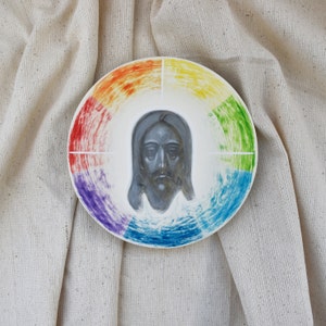 The Mandylion (The Image of Edessa), original modern icon of Jesus Christ painted by Khrystyna Kvyk - religious art, modern Christian art