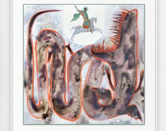 Heiliger Georg, Kunstdruck einer modernen christlichen Ikone - zeitgenössische Ikonographie, Giclee Kunst Reproduktion, moderne sakrale Kunst