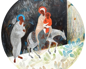 The Flight into Egypt,  Archival Paper Art Print, Modern Christian Icon