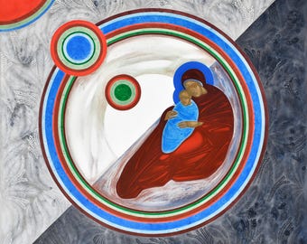 Nativity of Jesus Christ - modern christian art, byzantine-inspired iconography, high quality fine art pfint (unframed)