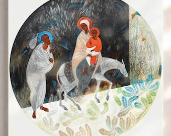 Flight into Egypt, modern Christian icon giclee print on cotton canvas, gallery-wrapped