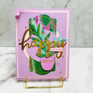 Carte de voeux faite main sur le thème des plantes pour joyeux anniversaire