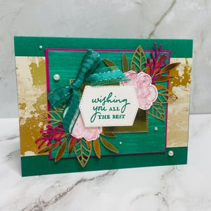 Deseándoles todo lo mejor, tarjeta de felicitación hecha a mano con motivos florales reales